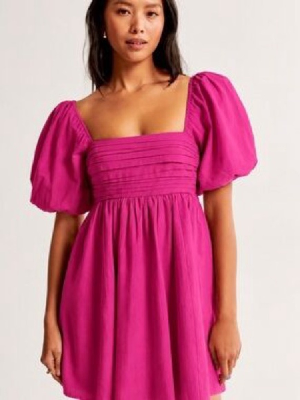 Abercrombie & Fitch Hot Pink Smocked Puff Sleeve Mini Dress M